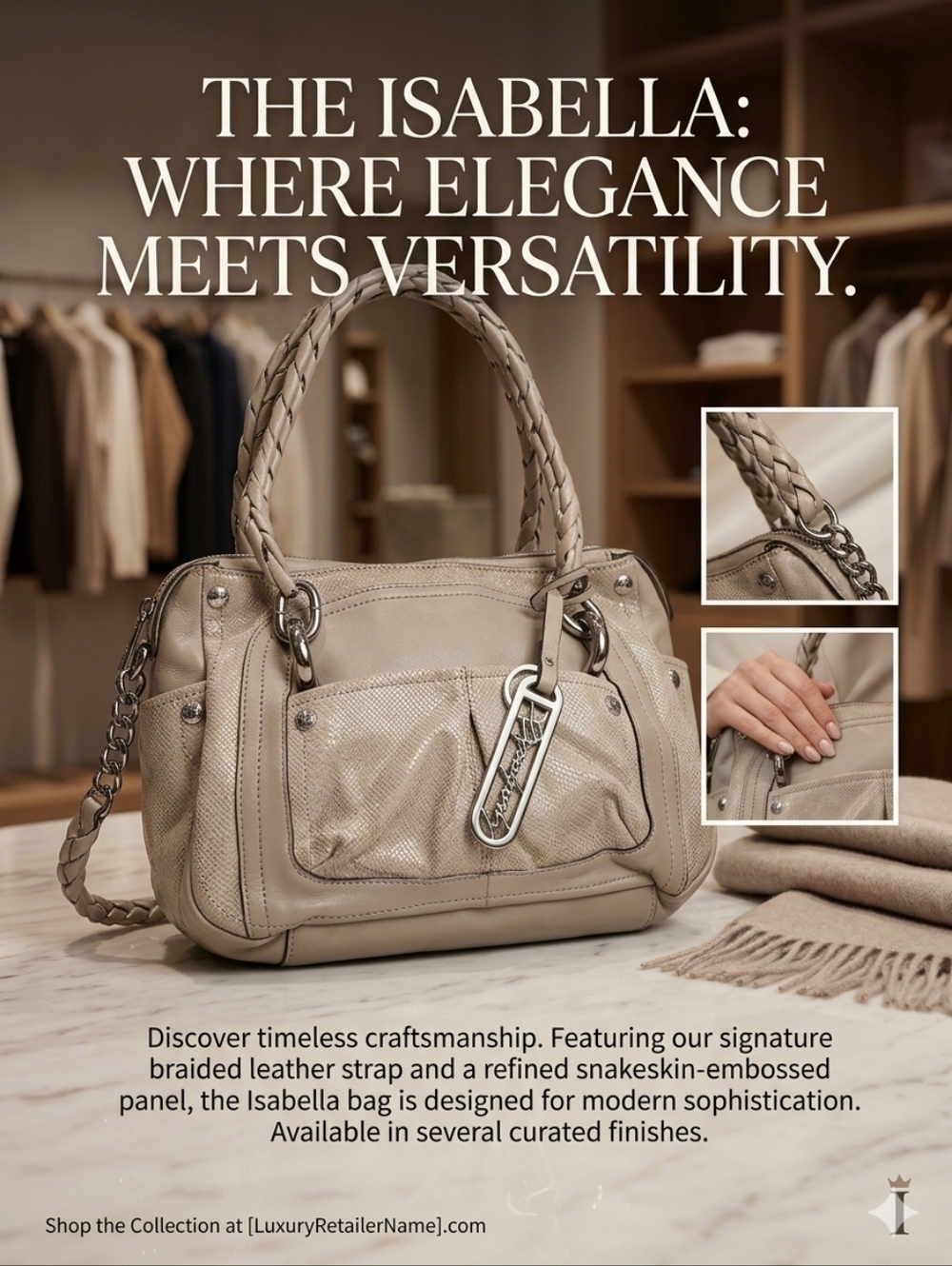 Makowsky Women's Light Gray Shoulder Bag - Braided Handle